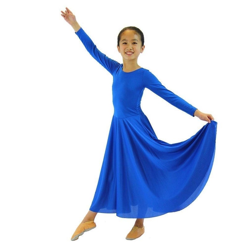 Danzcue Girls Praise Loose Fit Full Length Long Sleeve Dance Dress, Bright Royal, 8-10 - Image 3